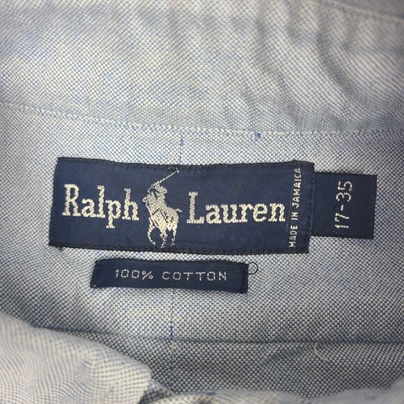 Ralph Lauren Mens 17 / 35 Blue Button Down Shirt Long Sleeves Full‎ Color Pony - Picture 5 of 7